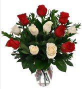 Vazo içerisinde 6 kırmızı 6 beyaz gül  Çanakkale 14 şubat sevgililer günü çiçek 